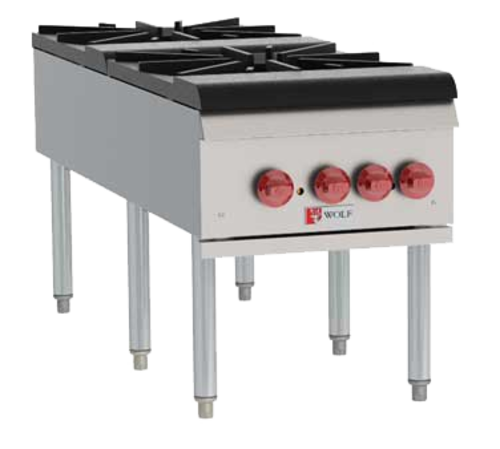 Wolf WSPR2F-NG 18" W Stainless Steel Two-Ring Burner Cast Iron Natural Gas Stock Pot Range - 220,000 BTU
