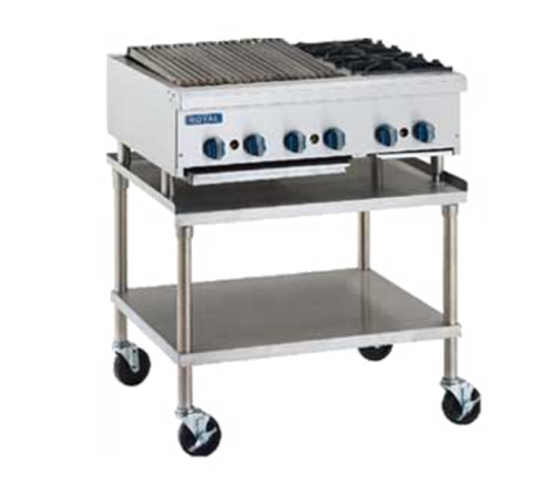 Royal Range RRB-36OB2-LP 48" W Stainless Steel Countertop Liquid Propane Charbroiler or Hotplate - 150,000 BTU