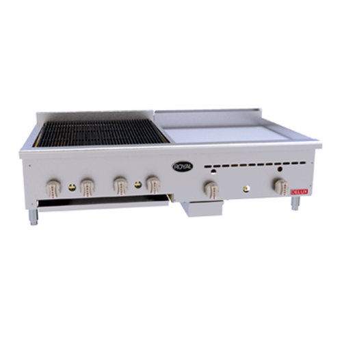 Royal Range BG-4812-NG Stainless Steel Front and Sides Countertop Natural Gas Delux Series Charbroiler and Griddle - 140,000 BTU