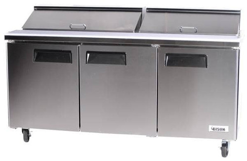 Bison BST-72 19 Cu. Ft. Three-Section Self Closing Stainless Steel Door Sandwich Unit - 115 Volts 1-Phase