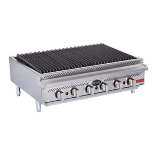 Royal Range RDRB-72-LP 72" W Stainless Steel Countertop Liquid Propane Radiant Type Charbroiler Delux Series - 180,000 BTU