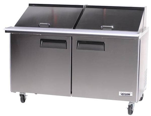 Bison BST-60-24 18.6 Cu. Ft. Two-Section Self Closing Stainless Steel Door Mega Top Sandwich Unit - 115 Volts 1-Phase