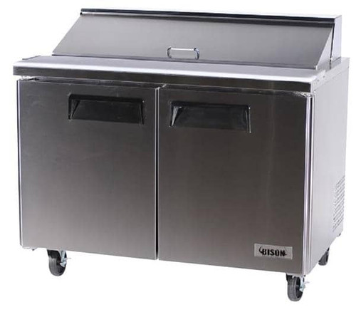 Bison BST-48 12 Cu. Ft. Two-Section Self Closing Stainless Steel Door Sandwich Unit - 115 Volts 1-Phase