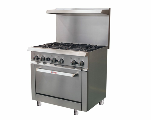 MVP Group IR-6-36CO-NG 36" W Stainless Steel 6 Open Burners 1 Convection Oven Natural Gas IKON Cooking Range - 213,000 BTU