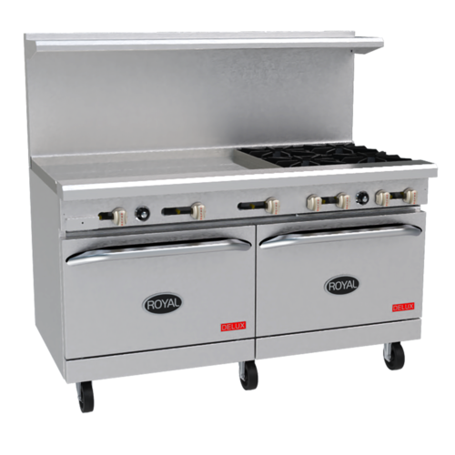 Royal Range RDR-2G48-C-LP 60" W Stainless Steel 2 Open Burners, 1 Griddle, 1 Standard Oven, and 1 Convection Oven Liquid Propane Restaurant Range - 205,000 BTU
