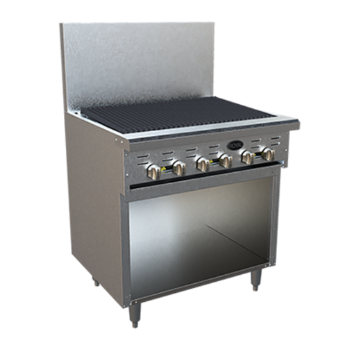 Royal Range RR-36RB-XB 36" W Stainless Steel 1 Charbroiler and 1 Open Storage Base Natural Gas Restaurant Range - 90,000 BTU