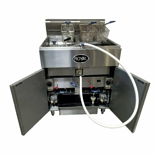 Royal Range REEF-35-4-CM-LP 140 Lbs. Stainless Steel Liquid Propane Floor Model Multivat Fryer Battery - 288,000 BTU