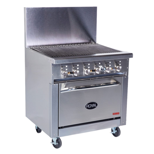 Royal Range RDR-48RB-126C-NG 48" W Stainless Steel 1 Charbroiler, 1 Convection Oven, and 1 Cabinet Natural Gas Restaurant Range - 150,000 BTU