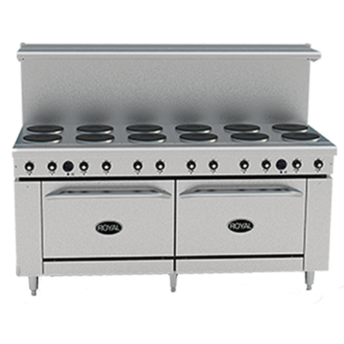 Royal Range RR-2G48-CC 72" W Stainless Steel 12 Round Hotplates and 2 Convection Ovens Electric Restaurant Range - 208 Volts