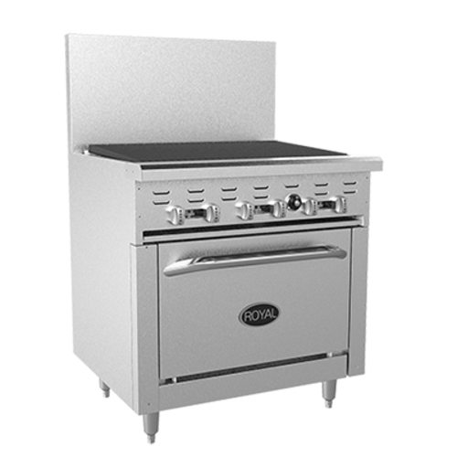 Royal Range RR-36RB-126 36" W Stainless Steel 1 Charbroiler and 1 Standard Oven Liquid Propane Restaurant Range - 125,000 BTU