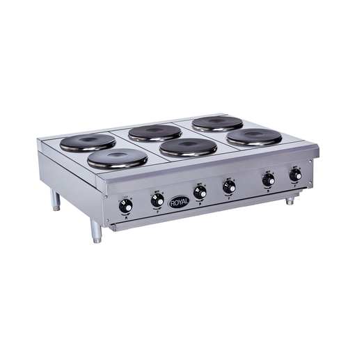 Royal Range RHPE-48-8 12" W Stainless Steel Solid Top Countertop 8 Burners Electric Hotplate - 208 Volts
