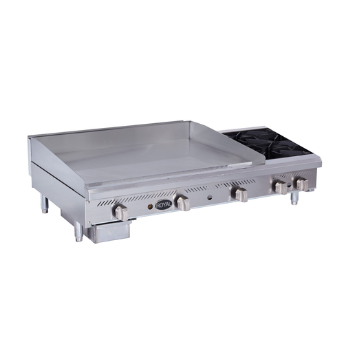 Royal Range RMG-36OB4-LP Stainless Steel Countertop Liquid Propane Griddle and Hotplate - 210,000 BTU