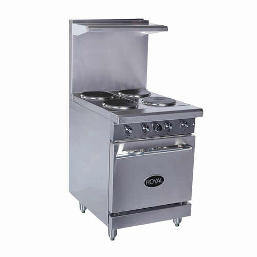 Royal Range RRE-4 24" W Stainless Steel 4 Hotplates and 1 Space Saver Oven Electric Restaurant Range - 208 Volts