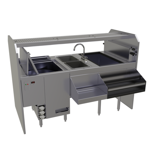 Glastender PSC-66L 66" W x 32" D Leftward Workflow Complete Style Pass-Thru Cocktail Station with Glasswasher - 120 Volts