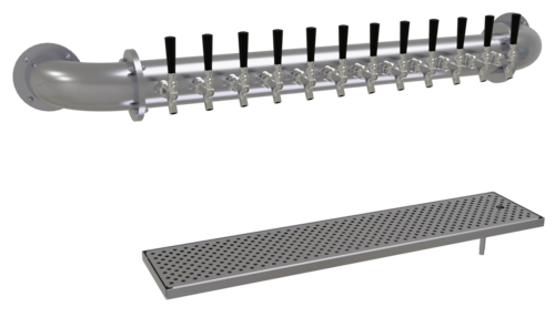 Glastender PW-12-SSR 12 Faucets Stainless Steel Finish Glycol-Cooled Wall Mount Pipe Wall Draft Dispensing Tower