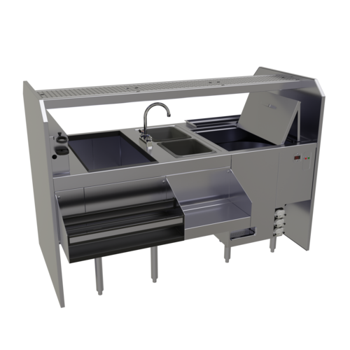 Glastender PSC-66R 66" W x 32" D Rightward Workflow Complete Style Pass-Thru Cocktail Station with Glasswasher - 120 Volts