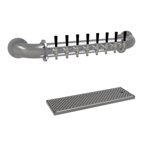 Glastender PW-8-SSR 8 Faucets Stainless Steel Finish Glycol-Cooled Wall Mount Pipe Wall Draft Dispensing Tower
