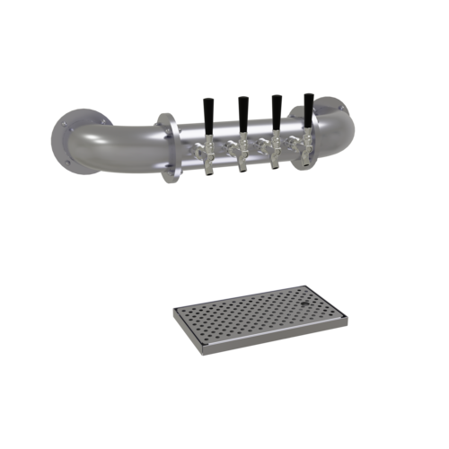 Glastender PW-4-SSR 4 Faucets Stainless Steel Finish Glycol-Cooled Wall Mount Pipe Wall Draft Dispensing Tower