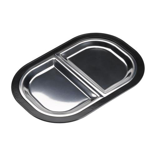 Service Ideas LO125BLC Stainless Steel 2 Half Rectangular Inserts Thermo-Plate Platter Set