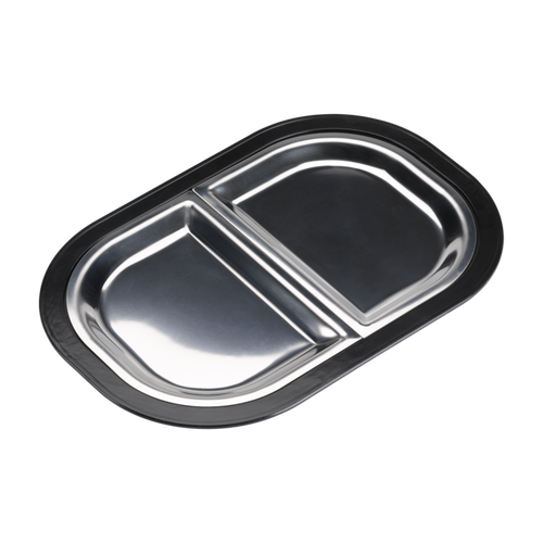 Service Ideas LO125BLC Stainless Steel 2 Half Rectangular Inserts Thermo-Plate Platter Set