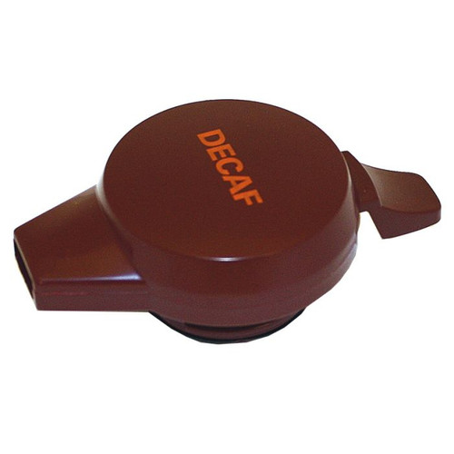 Service Ideas NGLWBUD Burgundy with Orange Writing Decaf Imprint Welded Push Button Server Lid