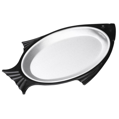 Service Ideas FP1BLAC 14.25" W Black Polyester Underliner Aluminum Complete Set Thermo-Plate Fish Platter