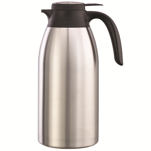 Service Ideas FCC20SS 2 L. Stainless Steel Black Plastic Push Button Lid Beverage Carafe