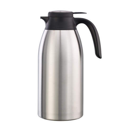 Service Ideas FCC20SS 2 L. Stainless Steel Black Plastic Push Button Lid Beverage Carafe