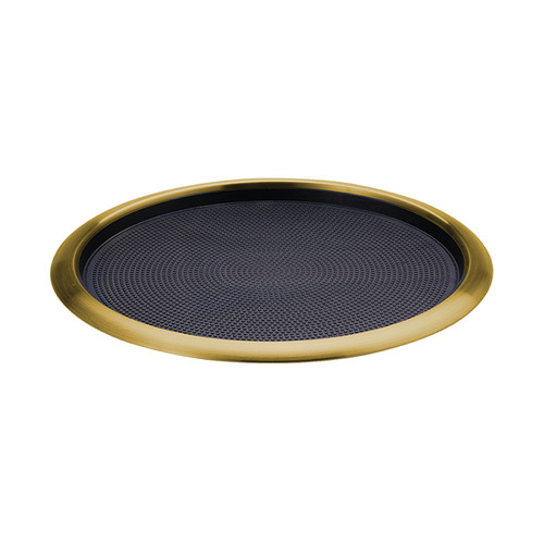 Service Ideas TR1614RIVG 16" Dia. Gold Round Stainless Steel Tray
