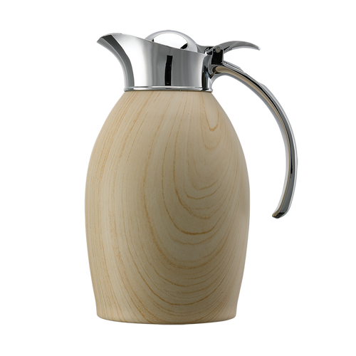 Service Ideas NIC10BSLW 1 L. Light Wood Stainless Steel Nicollet Series Vacuum Insulated Carafe