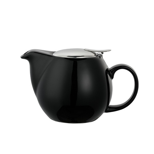 Service Ideas TPCV16BL 16 Oz. Black Ceramic Oval Teapot