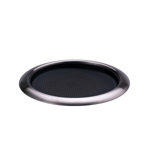 Service Ideas TR1412RIDT 14" Dia. Gray Round Stainless Steel Metallic Elements Tray
