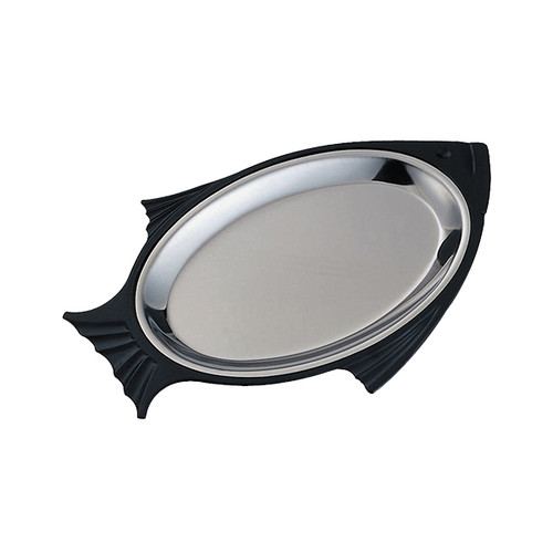 Service Ideas FP1BLC 14.25" W Black Polyester Underliner Stainless Steel Complete Set Thermo-Plate Fish Platter