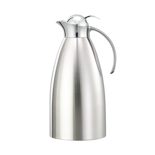 Service Ideas MAR20BSPB 2 L. Brushed Polished Stainless Steel Push Button Lid Marquette Series Carafe