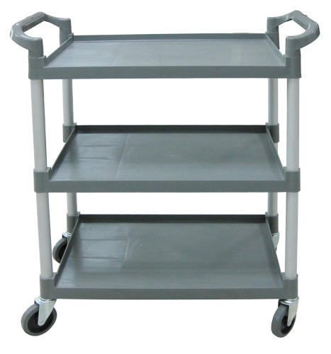 Omcan USA 47128 19" D x 40" W Gray Plastic 3 Tray Shelves Bussing Cart