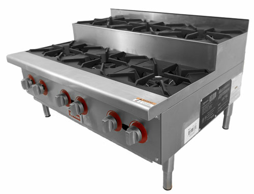 Omcan USA 47384 35.9" W Stainless Steel 6 Burners Countertop Natural Gas Hotplate - 156,000 BTU
