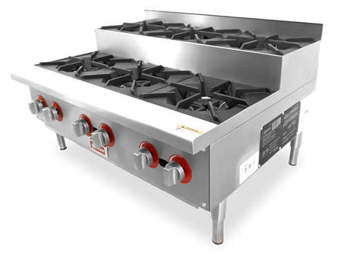 Omcan USA 47384 35.9" W Stainless Steel 6 Burners Countertop Natural Gas Hotplate - 156,000 BTU