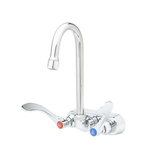 T&S Brass B-1146-02A-CR4 4" Centerset Chrome Plated Brass 4.375" Swivel Gooseneck Wall Mount Mixing Faucet