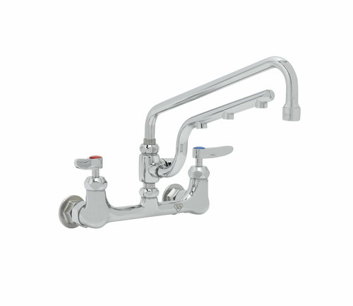 T&S Brass B-0231-U12-CR Polished Chrome Plated Brass Body with Stream Regulator Outlet Ultrarinse 8" Wall Mount Mixing Faucet