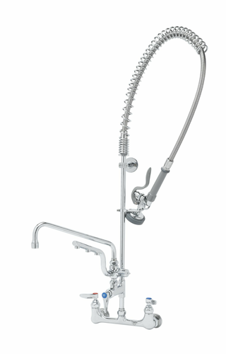 T&S Brass B-0133-U12-B Polished Chrome Plated Brass with Compression Cartridge UltraRinse 8" Wall Mount Mixing Faucet