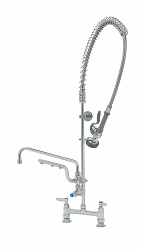 T&S Brass B-0123-U12-B Polished Chrome Plated Brass with Compression Cartridge UltraRinse 8" Deck Mount Mixing Faucet