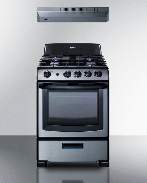 Summit RGH24RSS 24" W Stainless Steel Under Cabinet Convertible Range Natural Gas Range and Convertible Hood Set - 36,000 BTU