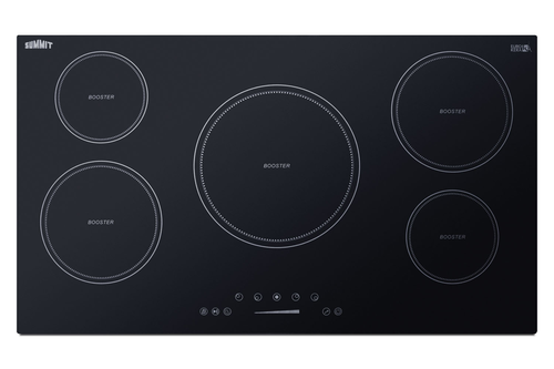 Summit SINC5B36B 36" W Black Finish EuroKera Glass Surface 5 Burners Induction Cooktop - 115 Volts