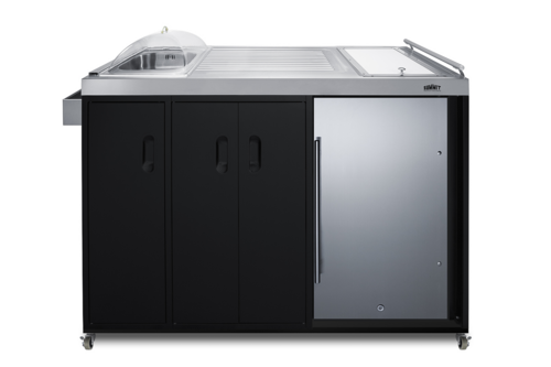 Summit CARTOS54LS 57.88" W Black Finish Portable Outdoor Kitchenette with Stainless Steel Door Refrigerator - 115 Volts