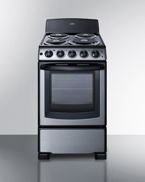 Summit PROEL20SS 20" W Black Porcelain Cabinet Stainless Steel Door Electric Coil Range - 220 Volts