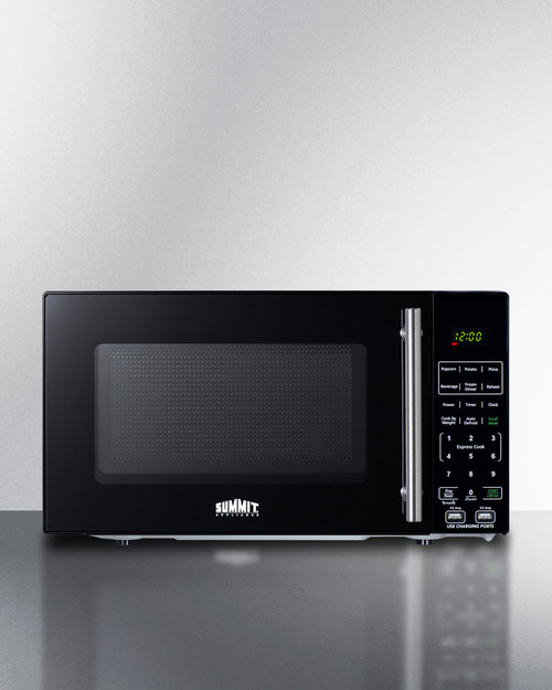 Summit SM903BSA1 0.7 Cu. Ft. Stainless Steel Handle Black Exterior with Window Compact Microwave - 115 Volts