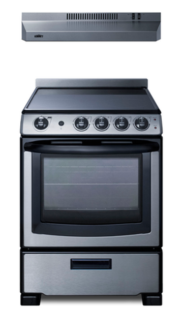 Summit REXH24RSS 24" W Stainless Steel Under Cabinet Convertible Range Electric Range and Convertible Hood Set - 220 Volts