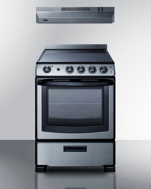 Summit REXH24RSS 24" W Stainless Steel Under Cabinet Convertible Range Electric Range and Convertible Hood Set - 220 Volts