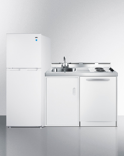 Summit ACKDW72 71" W Stainless Steel and White Finish All-In-One Combination Kitchenette with Dishwasher - 115 Volts