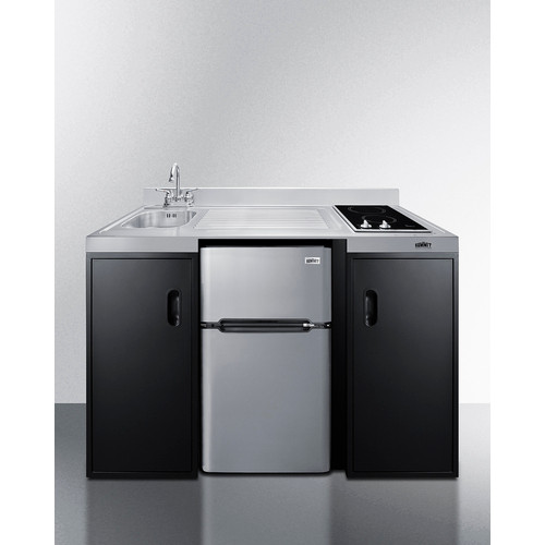 Summit CK55ADASINKL 54.13" W Stainless Steel and Black Finish Sink Left Side All-In-One Combination Kitchenette -115 Volts
